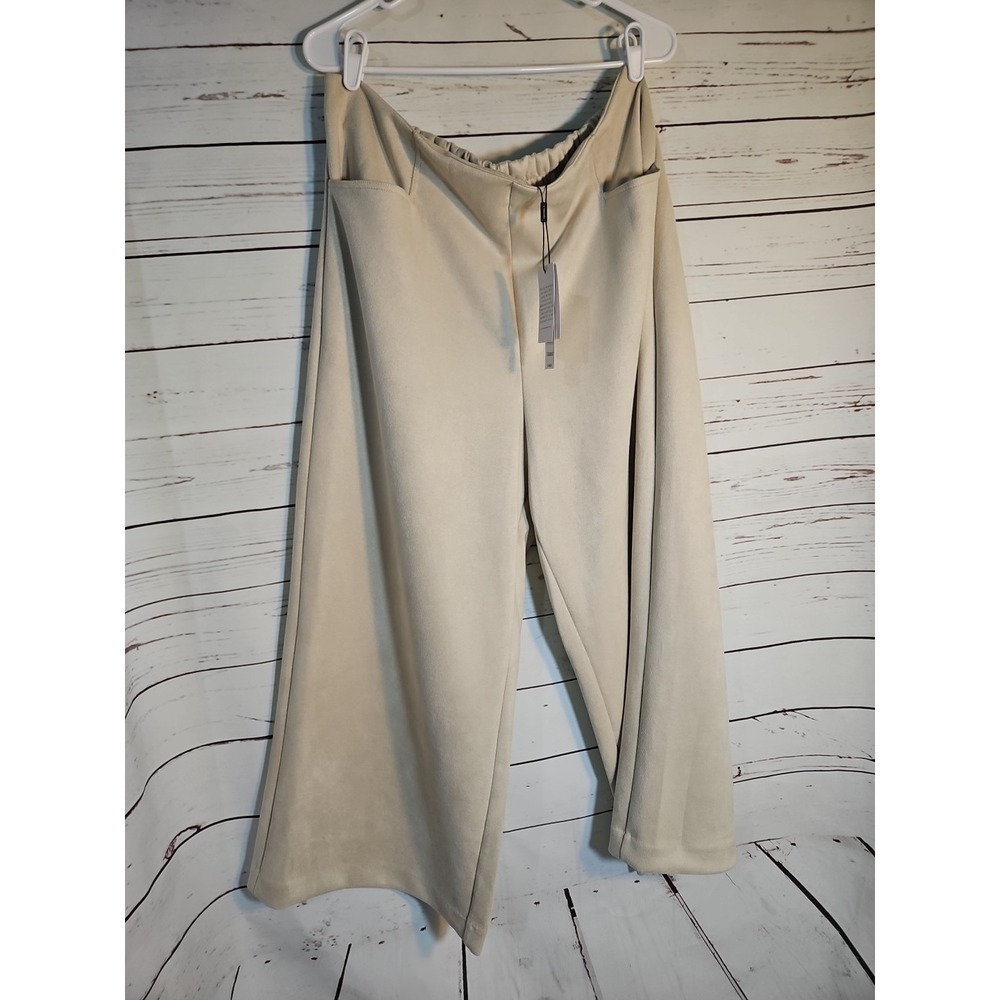 T Tahari Faux Leather NATURAL Beige Wide Leg Pants‎ Size XL